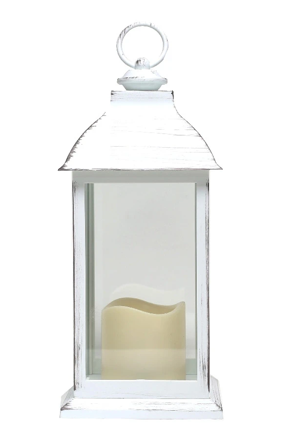 Battery Operated Brushed White Candle Lantern - 12 Inch 4 Battery Operated Brushed White Candle Lantern - 12 Inch - Image 2