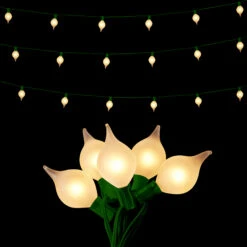 Kismet String Light 14 Feet - 15 Matte White Lights On Green Wire - Connect Up To 8 Strands