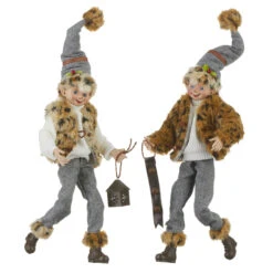 Christmas At The Lodge Fawn Elf Posable Figurine, Set Of 2 Assorted