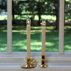 Ultra Bright Adjustable LED Cordless Window Candle Dual Sided Bulb - Timer - Brass Finish 12 Ultra Bright Adjustable LED Cordless Window Candle Dual Sided Bulb - Timer - Brass Finish -Home Decoration Onsale 2 styles brass cordless candles