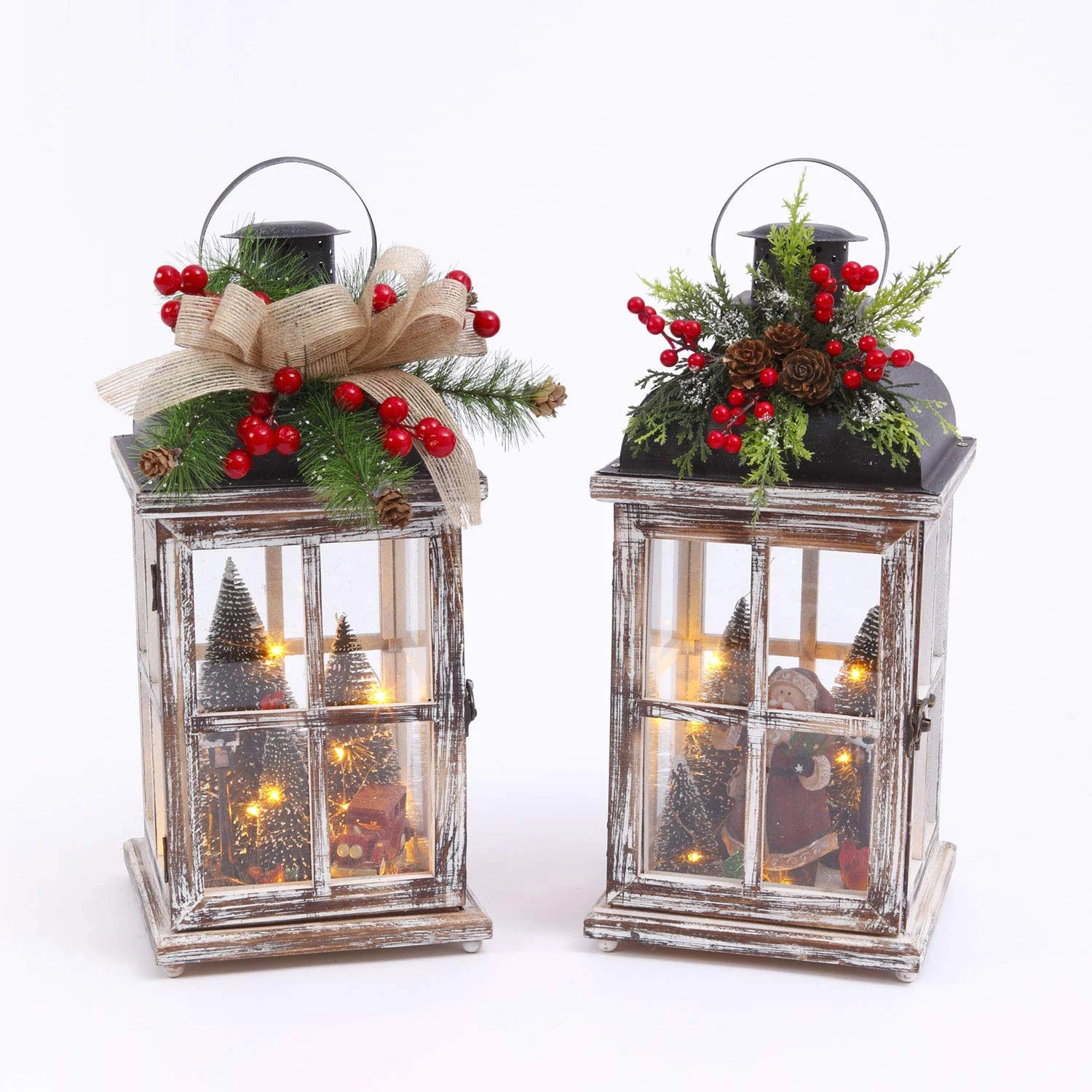 Battery Operated Lighted Wood Lantern - Santa Clause Christmas Scene 15.25 Inch 8 Battery Operated Lighted Wood Lantern - Santa Clause Christmas Scene 15.25 Inch - Image 6