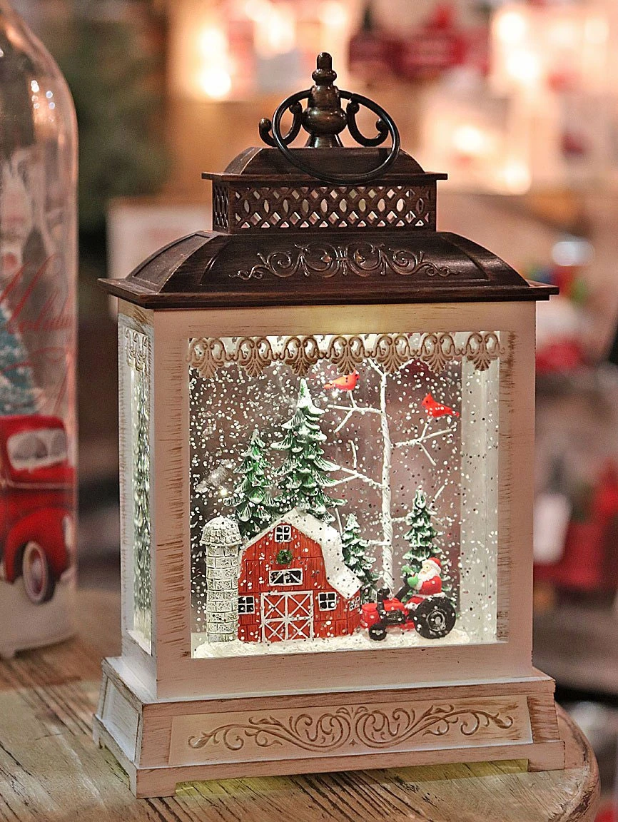 11 Inch Red Barn In The Woods Lighted Water Lantern - Optional Music Setting 3 11 Inch Red Barn In The Woods Lighted Water Lantern - Optional Music Setting