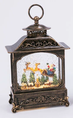 11 Inch Decorative Bronze Water Lantern With Flying Santa In Swirling Glitter -Home Decoration Onsale 2499030 santa