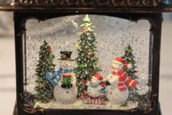 11 Inch Decorative Bronze Water Lantern With Snow Family Sledding In Swirling Glitter -Home Decoration Onsale 2499030 snowman inside