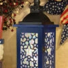 Blue Battery Operated Lighted Wood & Metal Americana Hologram Lantern - 13 Inch