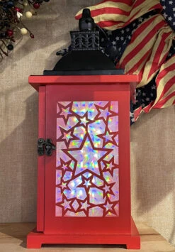 Red Battery Operated Lighted Wood & Metal Americana Hologram Lantern - 13 Inch -Home Decoration Onsale 2525030 red