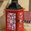 Red Battery Operated Lighted Wood & Metal Americana Hologram Lantern - 13 Inch -Home Decoration Onsale 2525030 red side