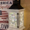 White Battery Operated Lighted Wood & Metal Americana Hologram Lantern - 13 Inch -Home Decoration Onsale 2525030 white