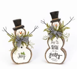 Set Of 2 White Resin Snowmen With Pine And Bows - -Home Decoration Onsale 2532260 resin snowmen