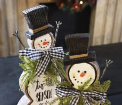 Set Of 2 White Resin Snowmen With Pine And Bows - -Home Decoration Onsale 2532260 snowmen resin detai