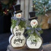 Set Of 2 White Resin Snowmen With Pine And Bows - -Home Decoration Onsale 2532260 white resin snowmen