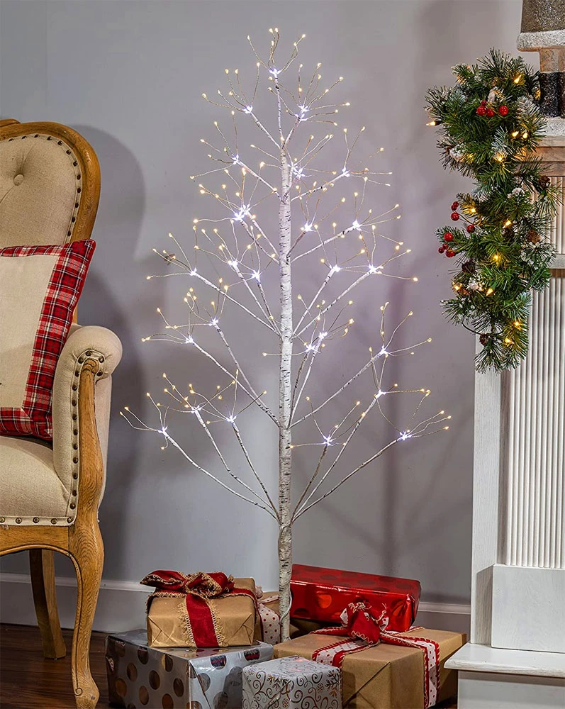 4 Foot White Birch Tree - 336 LED Lights - Multi Function Adapter