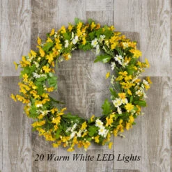Battery Operated Daisy Wreath - 20 Warm White LED 19.5 Inch