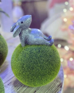 Set Of 3 Resin Bunnies On Moss Ball 7.6 Inch - NEW 2023 -Home Decoration Onsale 2635630 bunny sitting up