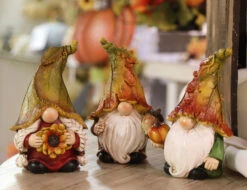 Resin Harvest Gnome Figurines - Set Of 3 Assorted