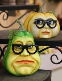 Resin Halloween Pumpkin Heads With Glasses - Set Of 2 -Home Decoration Onsale 2658070 1