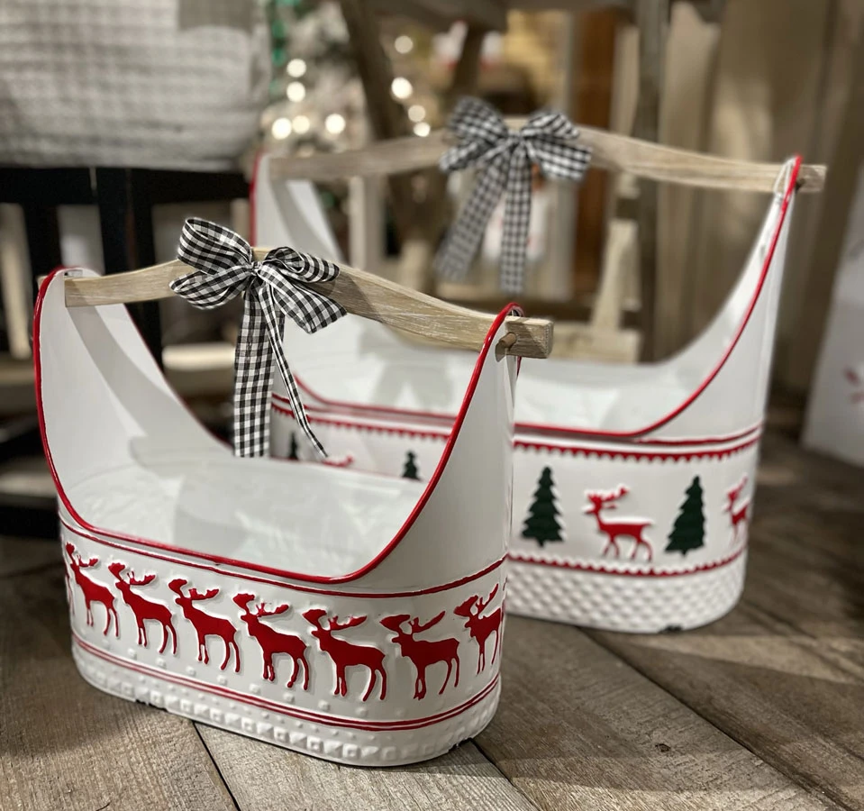 Set Of 2 Holiday Design Buckets With Wood Handles 4 Set Of 2 Holiday Design Buckets With Wood Handles - Image 2