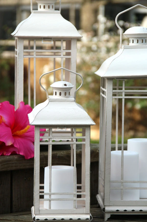Set Of 3 Antique White Candle Lanterns - 14 4 Set Of 3 Antique White Candle Lanterns - 14 - Image 2