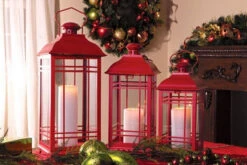 Set Of 3 Red Candle Lanterns - 14 - 17 - 20 Inch -Home Decoration Onsale 3 red lanterns holiday