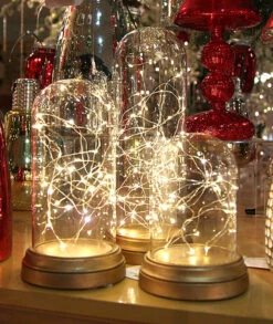 Glass Display Dome Cloche With 20 Suspended LED Fairy Lights 6.5 High -Home Decoration Onsale 3 sizes cloche with fairy lights