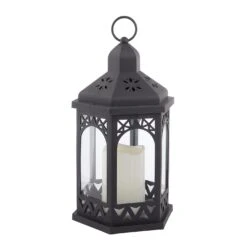 Outdoor Candle Lantern 12 Inch With Timer - Gazebo Style