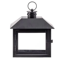 Wide Window Black Iron Lantern - 9 Inch