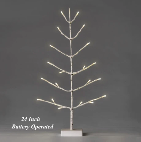 Lighted Flat Birch Tree - Battery Operated 24 Inch With Timer 3 Lighted Flat Birch Tree - Battery Operated 24 Inch With Timer