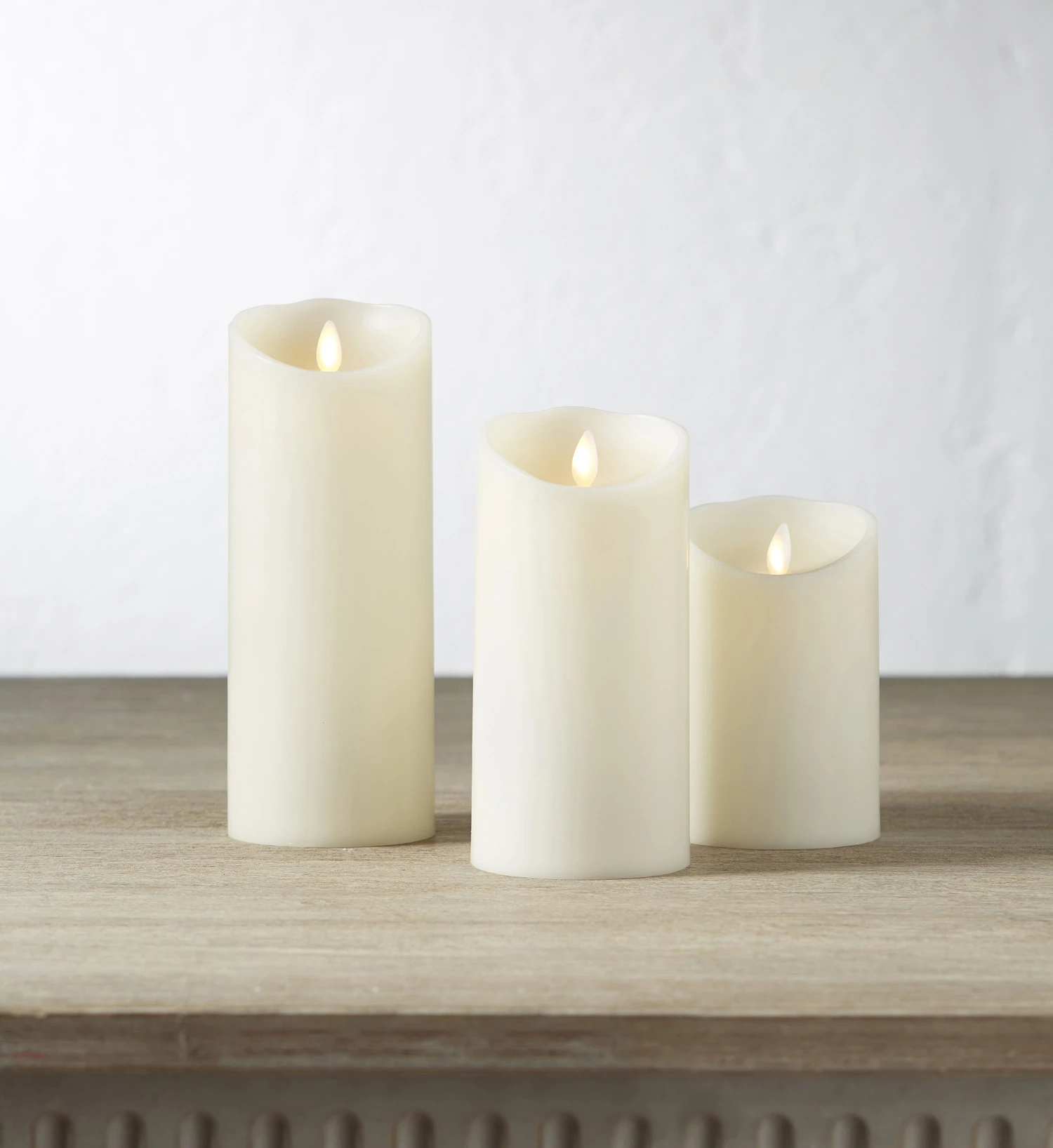 Set Of 3 Ivory Moving Flame Candles With Remote Control Included