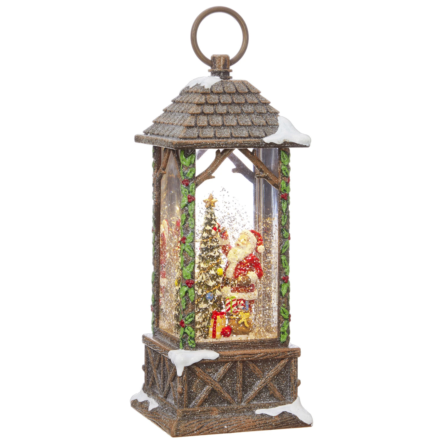 Santa Decorating Christmas Tree Woodland Carved House With Ivy Lighted Water Lantern 4 Santa Decorating Christmas Tree Woodland Carved House With Ivy Lighted Water Lantern - Image 2