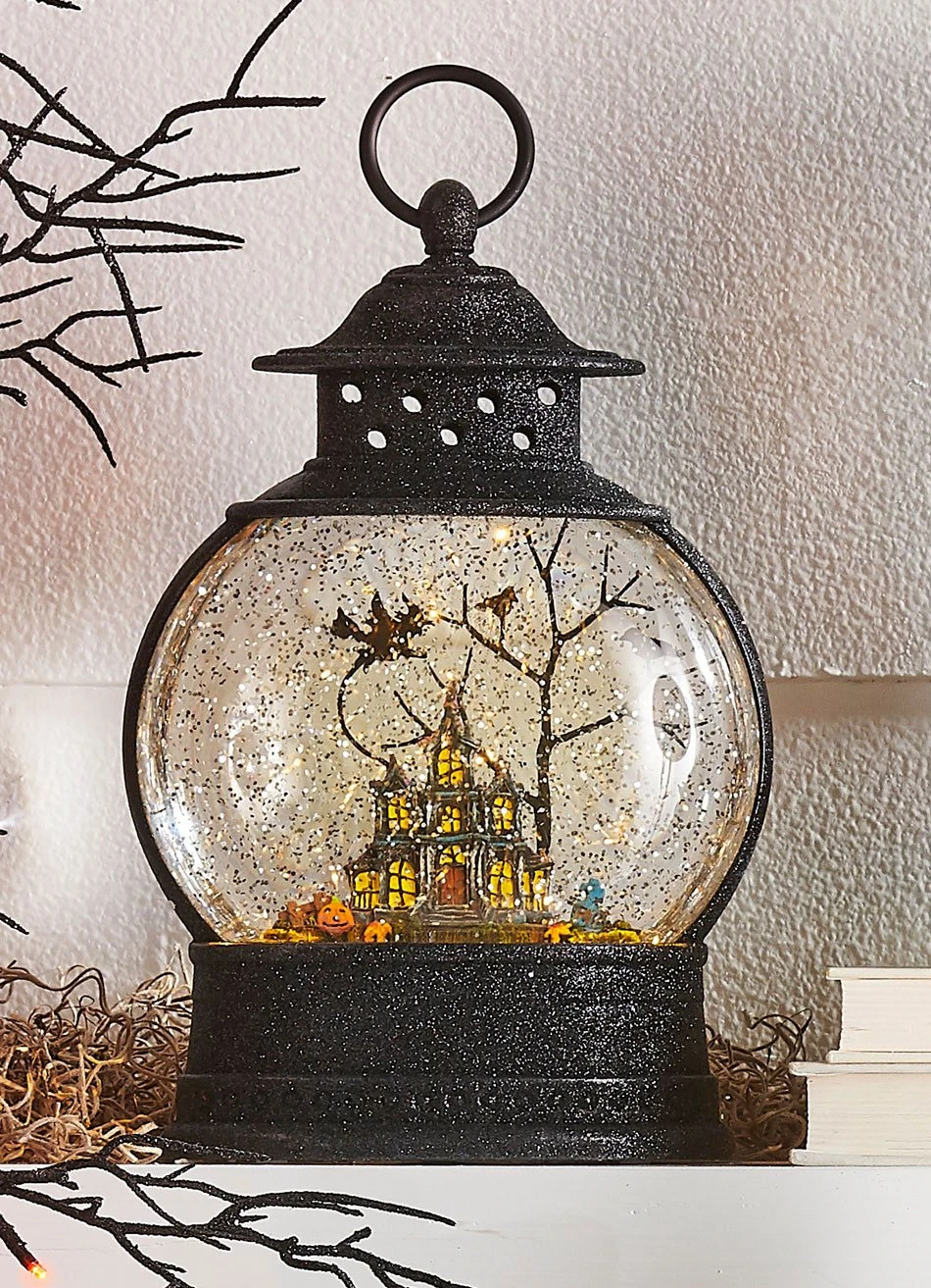 10 Inch Lighted Haunted House Water Lantern In Swirling Glitter 3 10 Inch Lighted Haunted House Water Lantern In Swirling Glitter