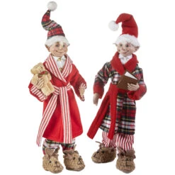 Set Of 2 Assorted 16 Inch Red And Plaid Ready For Bed Posable Elf Christmas Figures -Home Decoration Onsale 3902250 raz bedtime elfs