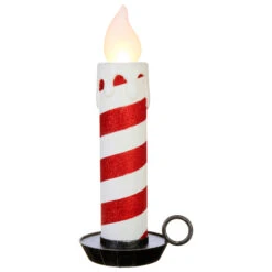 22.5 Inch Large Flickering Flame Candycane Striped Glitter Christmas Candle -Home Decoration Onsale 3916534 raz red and white flickering candle