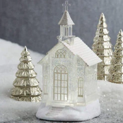 10.5 Inch Lighted Church Water Lantern Snow Globe