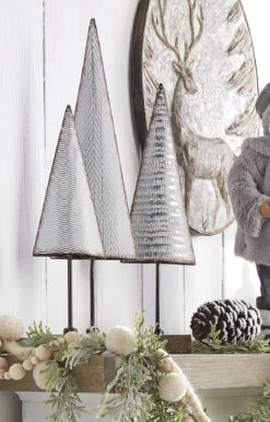 Galvanized Metal Holiday Trees On Wood Base - 15, 18, 21 Inch Set Of 3 -Home Decoration Onsale 3959100 raz iron trees 2