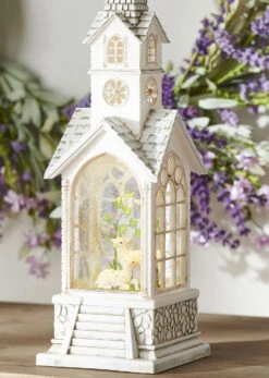 Easter Lamb Lighted Water Church In Swirling Glitter - 15.25 Inch -Home Decoration Onsale 4000756 main boc