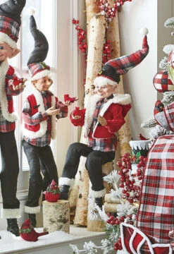 Set Of 2 Posable Christmas Elf Figures With Cardinals In Plaid 2 Assorted -Home Decoration Onsale 4002220 2