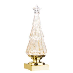 11.75 Inch Gold Lighted Tree Water Lantern Acrylic Snow Globe With Gold Base -Home Decoration Onsale 4016297