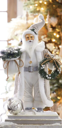 Santa Figurine With Sack And Wreath - 18 Inch