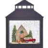 American Christmas Scene Lighted Water Lantern - Barn And Red Truck In Swirling Glitter -Home Decoration Onsale 4116303