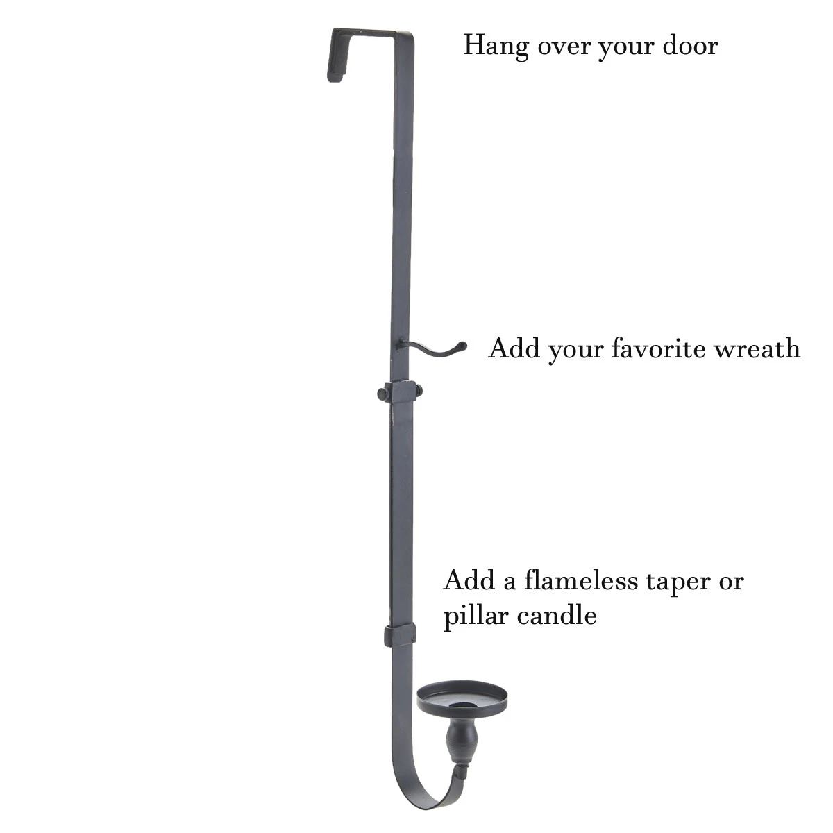 Wreath Hanger With Taper And Candle Holder - 30.5 Inch Adjustable 3 Wreath Hanger With Taper And Candle Holder - 30.5 Inch Adjustable