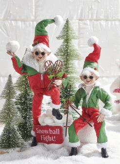 Snow Skiing 16 Inch Posable Elf Figurine, Set Of 2 Assorted