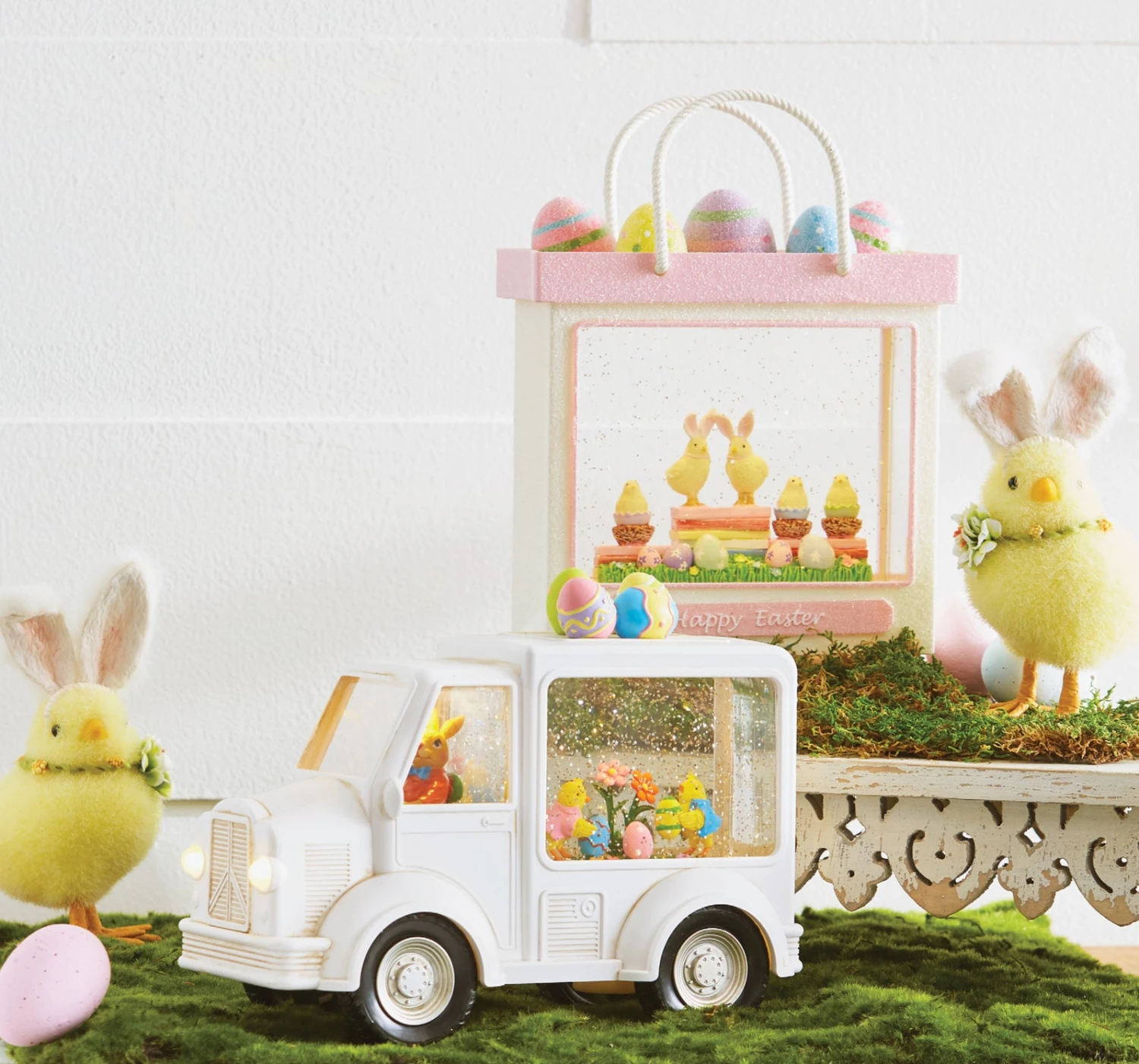 Lighted Easter Shopping Bag With Chicks And Egg Figurines In Swirling Glitter 4 Lighted Easter Shopping Bag With Chicks And Egg Figurines In Swirling Glitter - Image 2