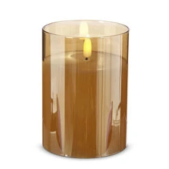Gold Glass Flameless Candle 3.5 Inch X 5 Inch Ivory Pillar - Remote Ready
