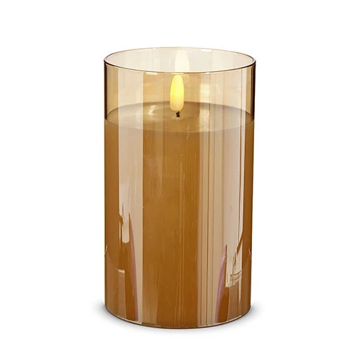Gold Glass Flameless Candle 3.5 Inch X 6 Inch Ivory Pillar - Remote Ready 3 Gold Glass Flameless Candle 3.5 Inch X 6 Inch Ivory Pillar - Remote Ready