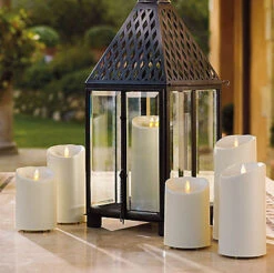 Outdoor Moving Flame Ivory Resin Battery Operated Candle 9 Inch - Timer -Home Decoration Onsale 5 and 7 inch outdoor lumina