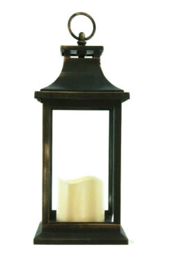 Battery Operated Antique Bronze Candle Lantern - 12 Inch