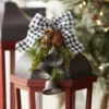 Buffalo Check Bow With Bells, Greenery And Pinecones - 13 Inch For Gifts And Lanterns -Home Decoration Onsale 76302 V1