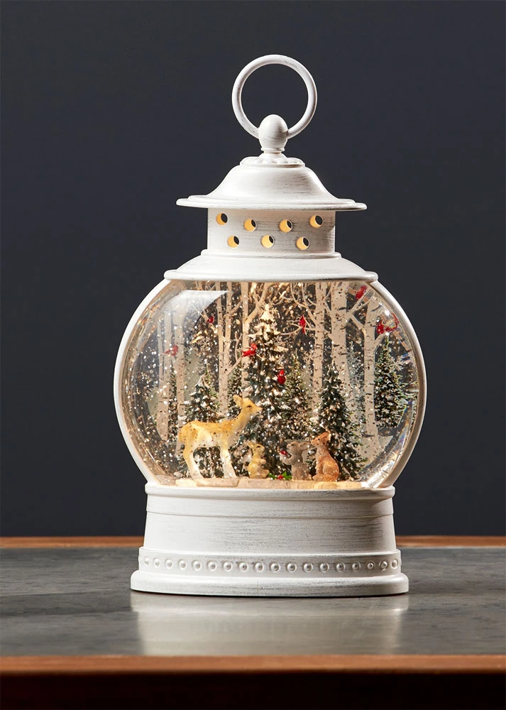 Deer With Forest Animals Snow Globe In White Water Lantern 3 Deer With Forest Animals Snow Globe In White Water Lantern