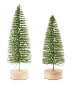Lighted Bottle Brush Trees Battery Operated - Set Of 2 Green With Timer 10.75 Inch -Home Decoration Onsale 81443