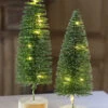 Lighted Bottle Brush Trees Battery Operated - Set Of 2 Green With Timer 10.75 Inch